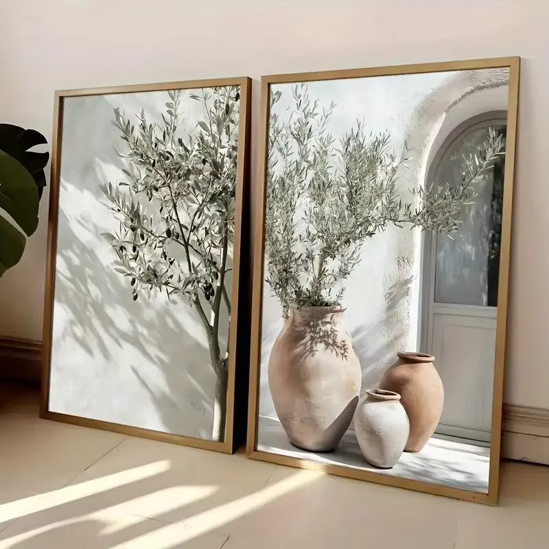 Art Craft Vase - 1 Stück Rahmenloses Retro-Elegantes Olivenbaum-Leinwandposter, Vasen-Wandkunst,