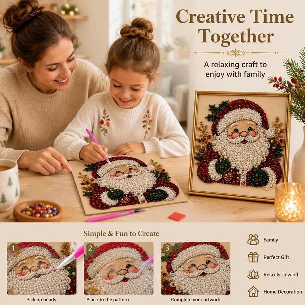 Art Craft For Christmas - Weihnachtsmann Perlen-Kunst DIY-Set Gerahmte Perlen-Stickerei Wanddekoration