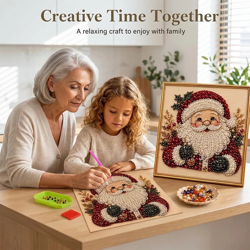 Art Craft For Christmas - Weihnachts-Perlen-Diamant-Malerei-Kunstset mit Rahmen, DIY-Perlen-Bastelset für Erwachsene,