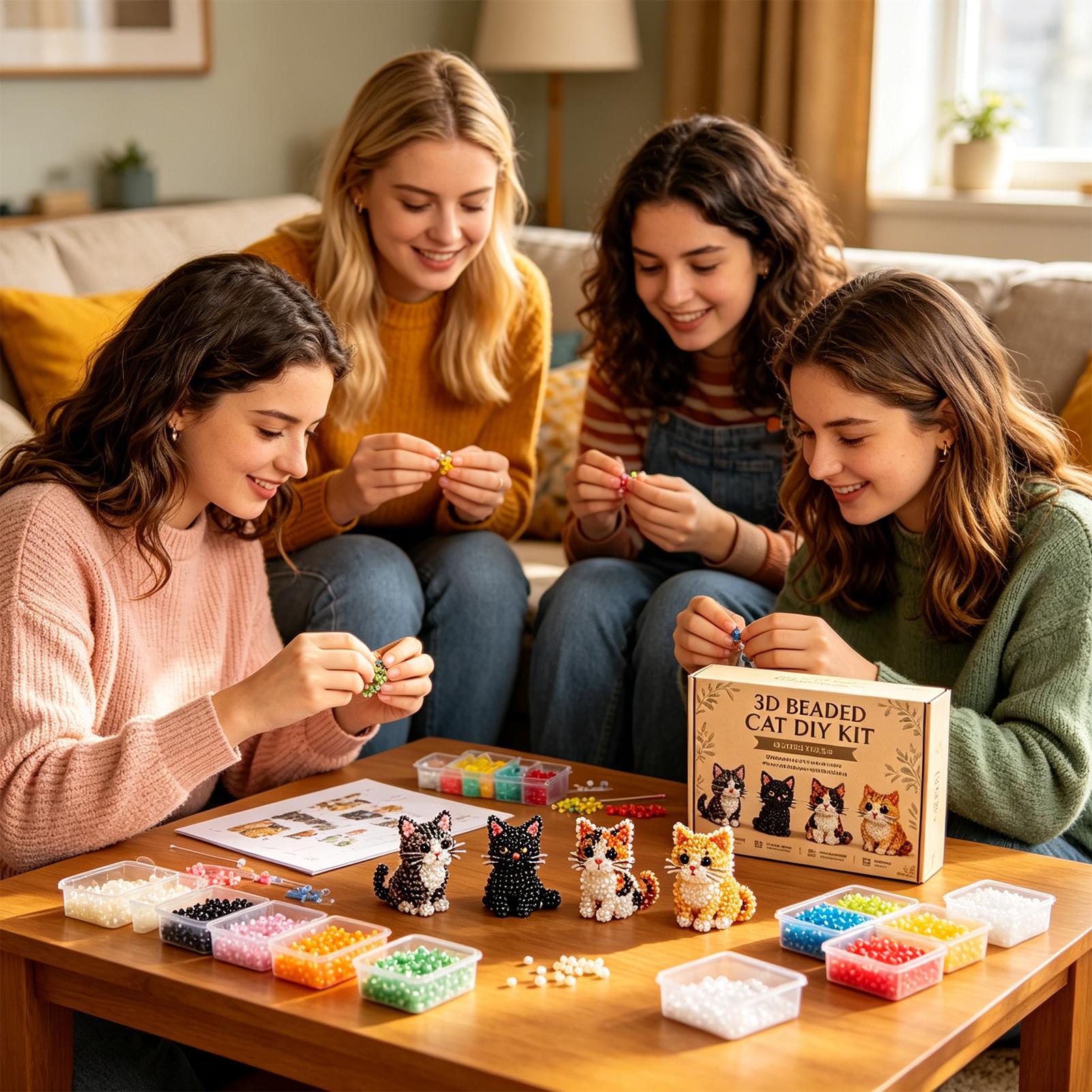 Art Craft Classes - DIY Tier-Perlen-Bastelset Niedliches 3D-Katzen-Perlen-Set für Schreibtisch-Deko