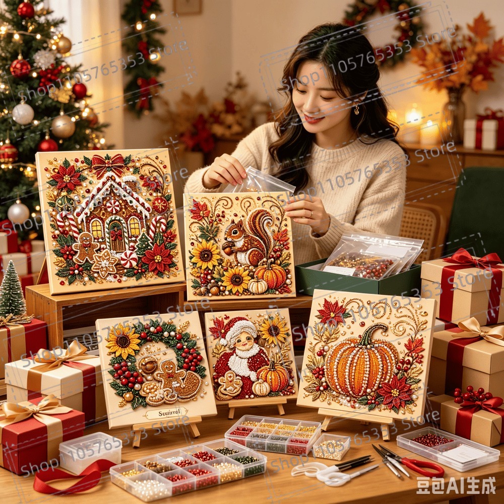Art Craft For Christmas - 2026 DIY Weihnachts-Perlen-Diamant-Malerei-Kunstset mit Rahmen, Heimwanddekoration