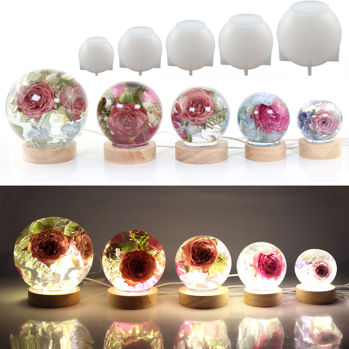 Resin Casting Mold - 65–120 mm Kugel-Kugel-Silikonform für trockene Blumen,