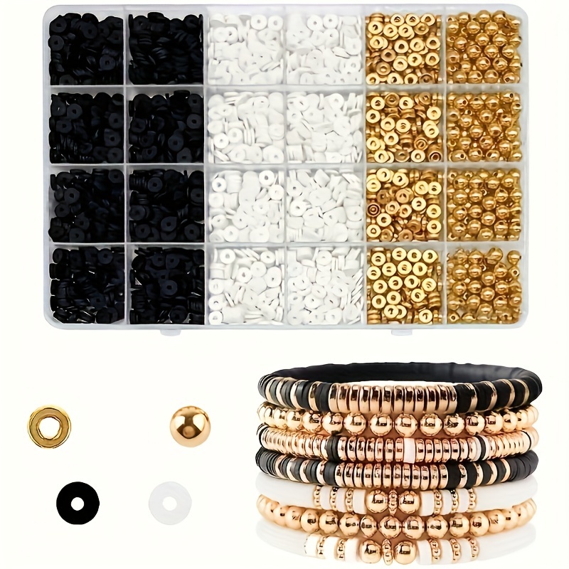 Polymer Clay Set - 2000 Stück, Schwarz-Weiß Weiche Keramikperlen, Goldene